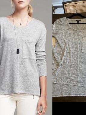 Heather Gray Long Sleeve Pocket Tunic Top Drop Tail Small
